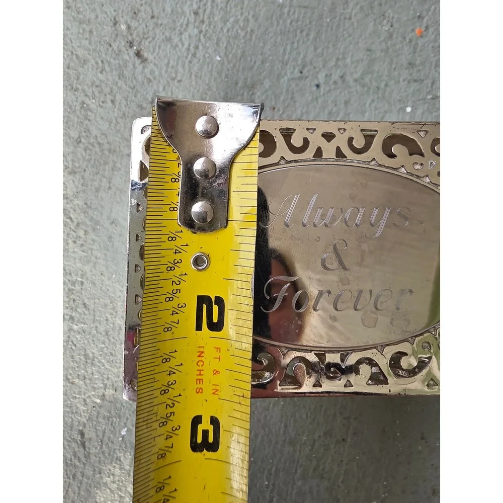 Always & Forever Silver‎ Tone Filigree Jewelry Trinket Box Faux Pearl Accent Z2